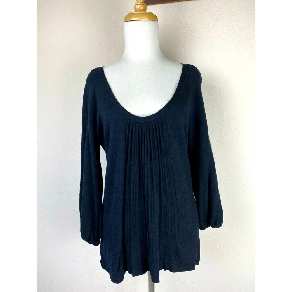 MK Black Knit Flared Balloon Sleeve Top Size M Quiet Luxury Boho Romantic